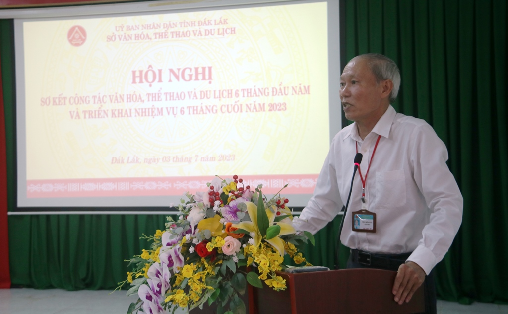 Giám đốc Sở VHTT&DL Thái Hồng Hà phát biểu tại Hội nghị.